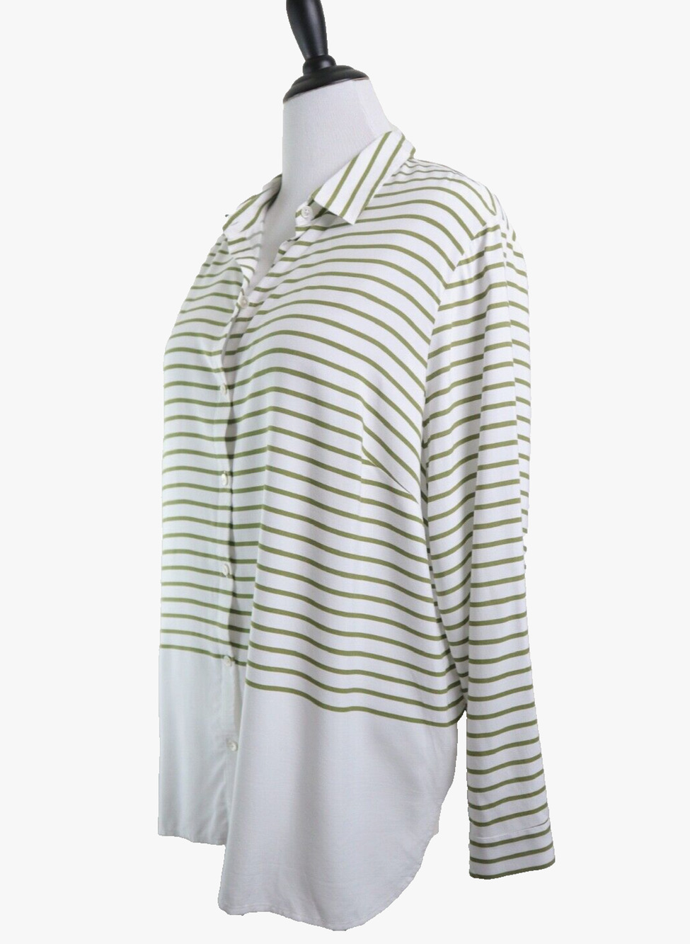 J Jill Size 2X Collared Button Front Tunic Shirt Striped White Green